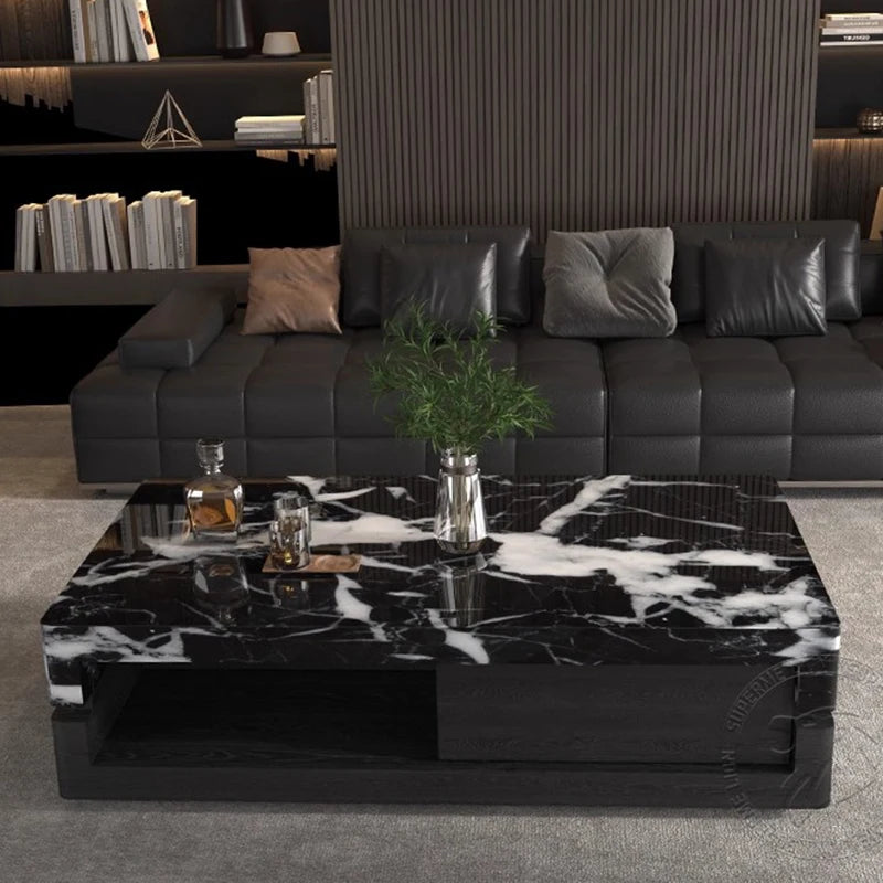 Solid Wood Coffee Table Minimalist Round — Charcoal Black | KIMLUD