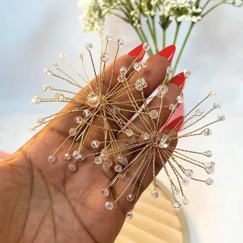 Snowflake Stud Earrings Crystal Beaded — Crystal | KIMLUD
