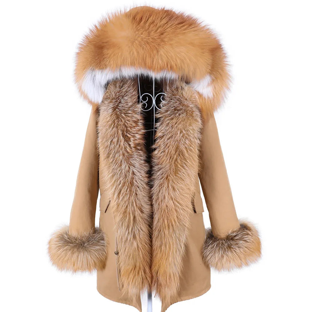 2023 Super Hot Winter Jacket Hooded Long Overcoat Parkas Female Clothes Removable Real Fox Fur Collar Coats Woman