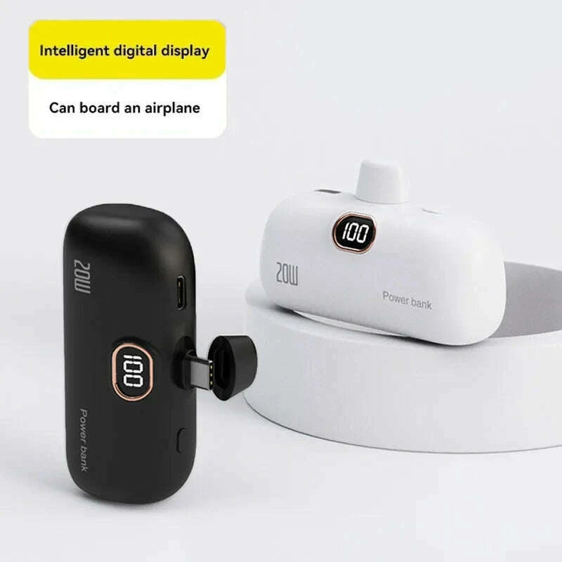 KIMLUD, Mini Power Bank 2000/5000mAh Built Cable Portable Mobile Charger Fast Charger Spare Battery Capsule Power bank For iPhone Type-C, KIMLUD Womens Clothes