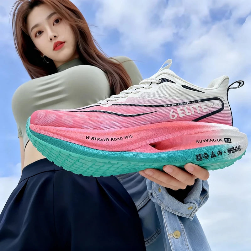 Air Mesh Running Shoes Carbon Plate Marathon Lightweight Breathable Nonskid — Emerald Green | KIMLUD