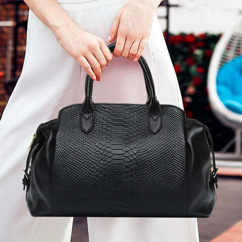 KIMLUD, Aidrani Light Luxury Genuine Leather Women's Bag with Crocodile Pattern Large Capacity Women's Handbag Black Commuter Multi func, KIMLUD Womens Clothes