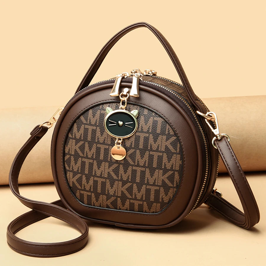 PU Leather Circular Crossbody Bag Sequined Letter — Off-White | KIMLUD