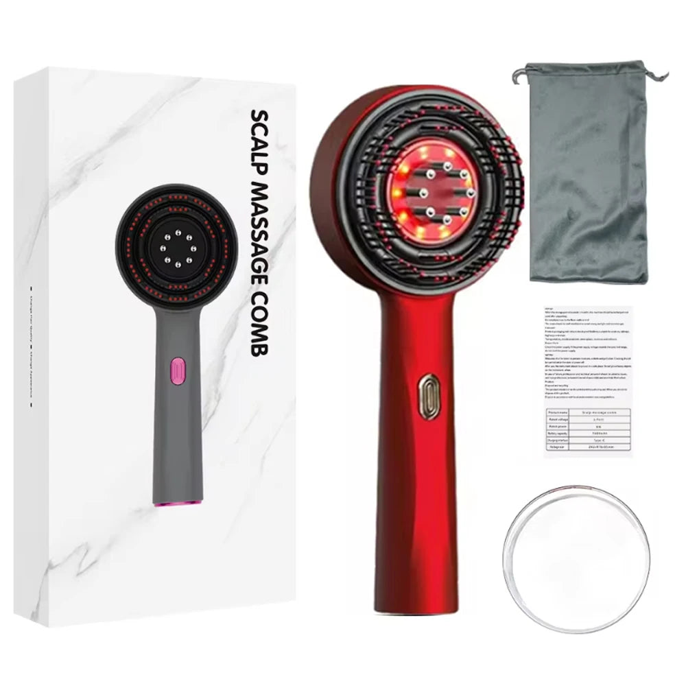 3 Modes Electric Vibration Massage Comb Red Light Therapy Hair Growth Massage Scalp Brush Oil Liquid Applicator Head Massager