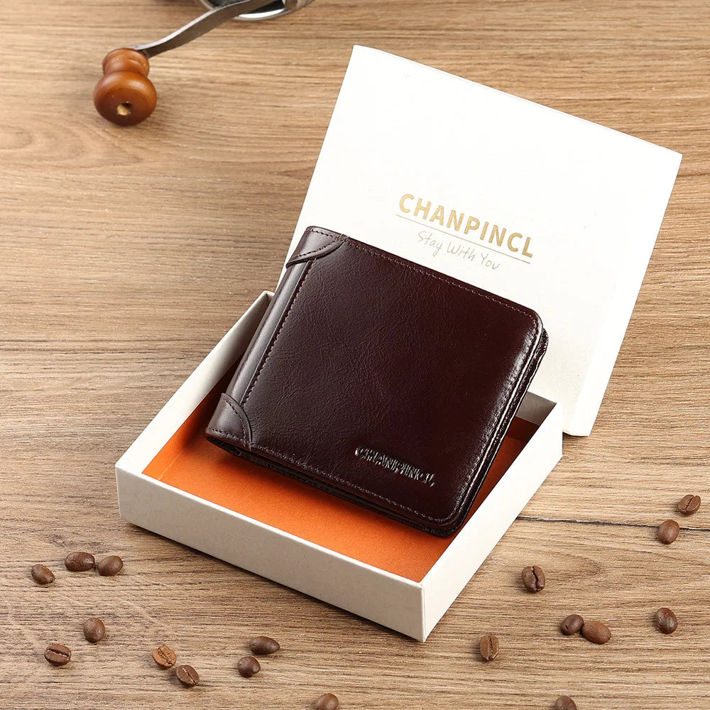 CHANPINCL Genuine Cow Leather Men Wallet Luxury Short Tri-Fold First Layer Cowhide Purse Male Business Horizontal Fashion