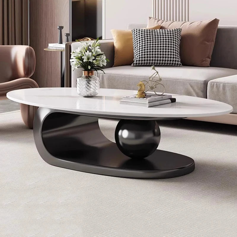 Rock Slab Coffee Table Sculptural Bronze-Toned Wooden Base — Ivory | KIMLUD