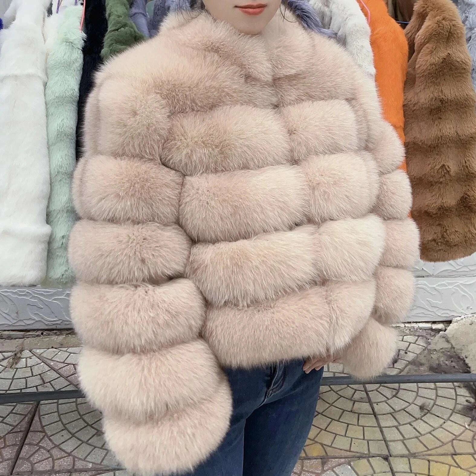 KIMLUD, QUEENTINA Fox Fur Coat Real Winter New Outwears Women's Fashion Luxury Jacket High Quality Clothing Natural And Stand Collar, KIMLUD Womens Clothes