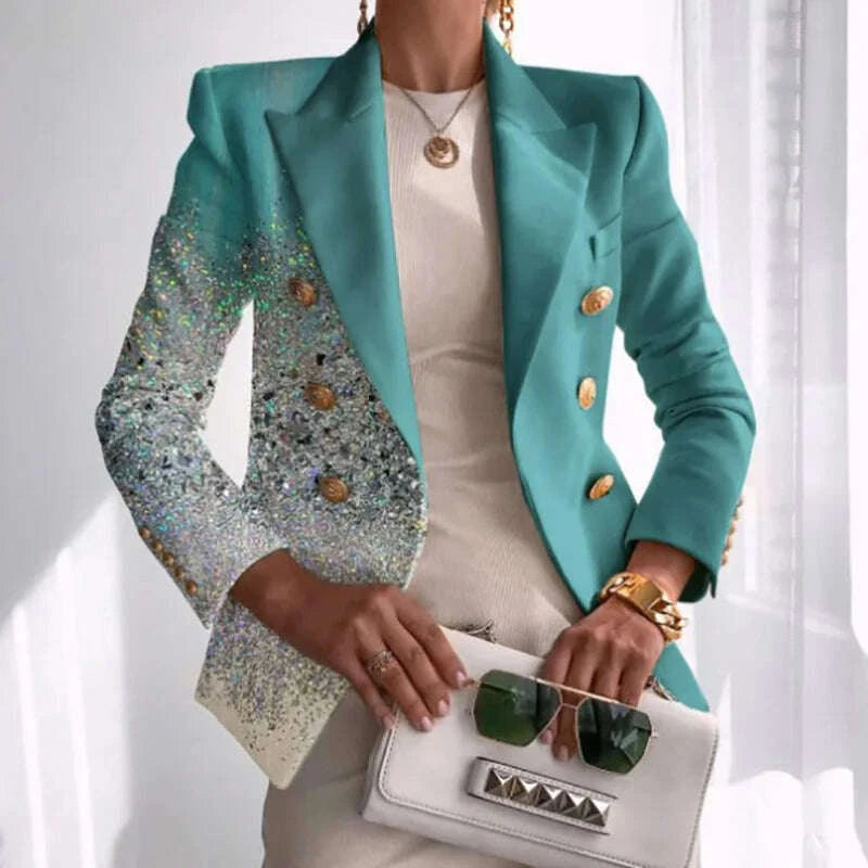 KIMLUD, Long Sleeve Button Patchwork Simple Outerwear, Women Spring Autumn Turn-Down Collar Chic Coats, New Print Fashion Ladies Blazers, KIMLUD Womens Clothes