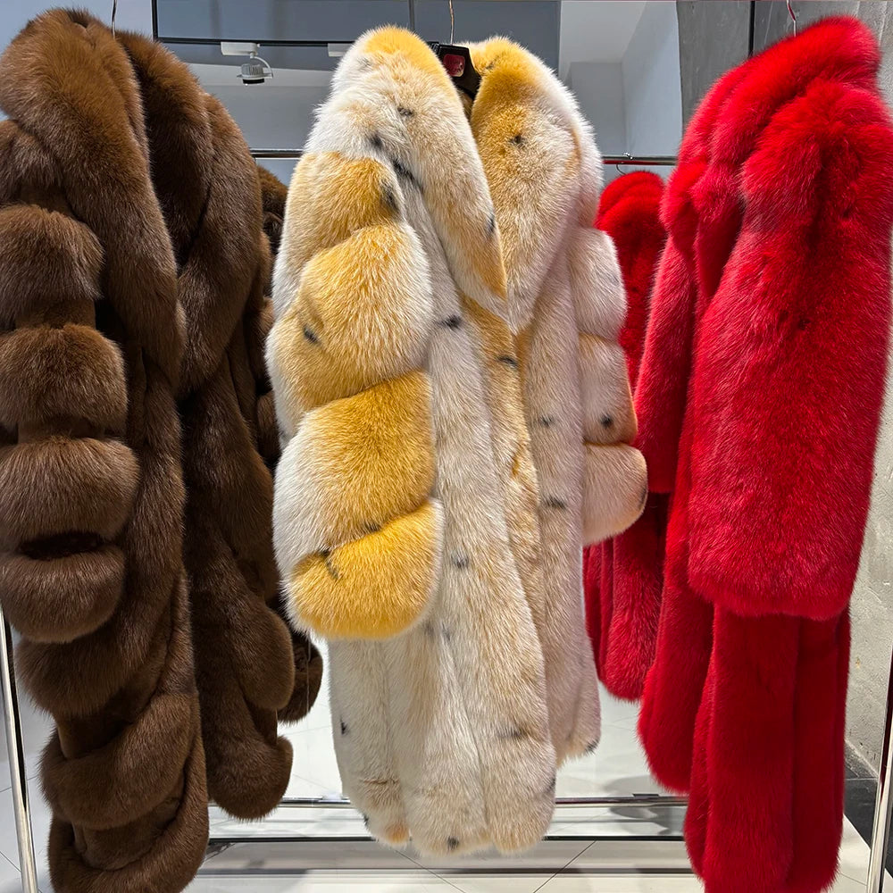 KIMLUD, YOLOAgain 2025 Winter Warm Long Luxury Real Fox Fur Jacket Coat Women 120cm length, KIMLUD Womens Clothes