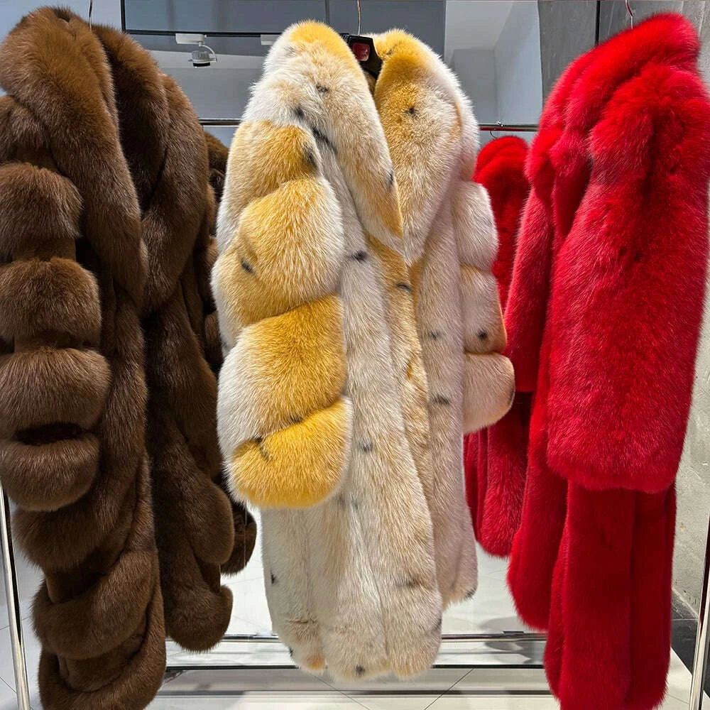 KIMLUD, YOLOAgain 2025 Winter Warm Long Luxury Real Fox Fur Jacket Coat Women 120cm length, KIMLUD Womens Clothes