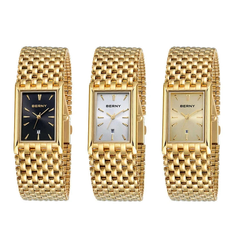 KIMLUD, BERNY MIYOTA Quartz Watch Men Luxury Brand Men's Wristwatch Water Resistant Square Clock Stainless Steel Golden Man Watch 2023, KIMLUD Womens Clothes