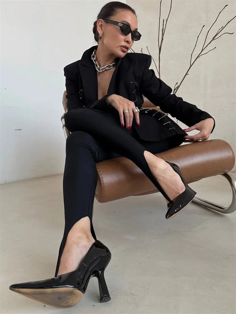 Tossy Black Sexy Leggings Women's Pants Solid Commute Wrap Skinny Autumn 2025 New High Waist Trousers Patchwork Female Pants