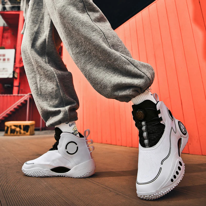 Rotary button shock-absorbing anti-slip wear-resistant sports shoes youth sports students high top basketball shoes male