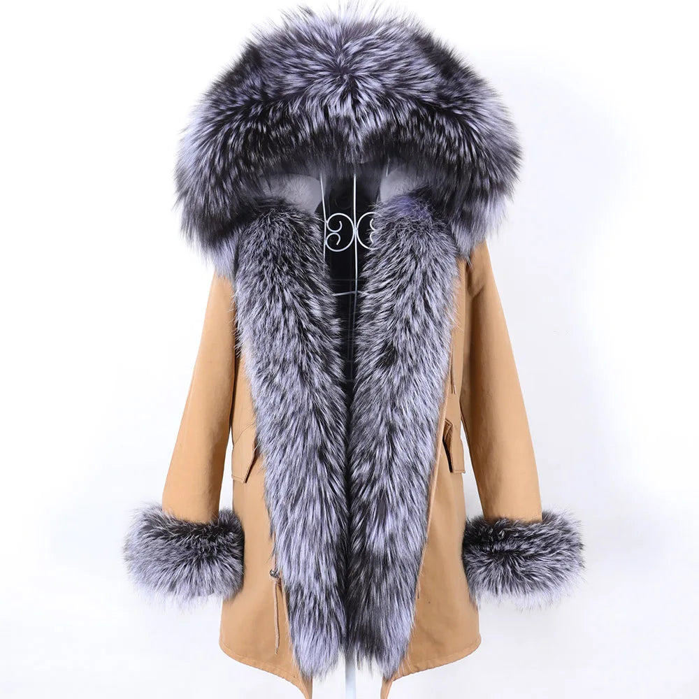 2023 Super Hot Winter Jacket Hooded Long Overcoat Parkas Female Clothes Removable Real Fox Fur Collar Coats Woman