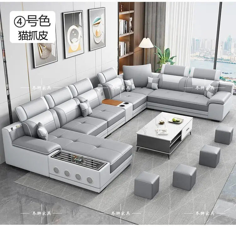 Fabric Sofa Modern Minimalist U-Shape — Gray | KIMLUD