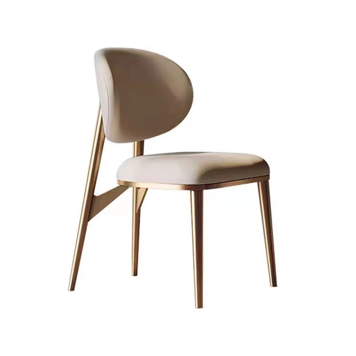 Nordic Leather Reading Chair With Brushed Stainless-Steel Legs — Beige | KIMLUD
