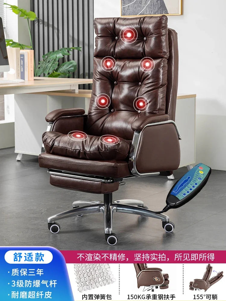 Leather Executive Chair — Tufted High-Back Recliner — Dark Brown | KIMLUD