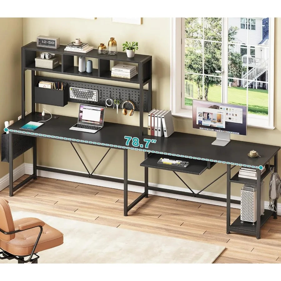L Shaped Gaming Desk with Hutch 57.5 Reversible Corner Computer Desk Featuring Adjustable Storage Shelves Integrated Pegboard P