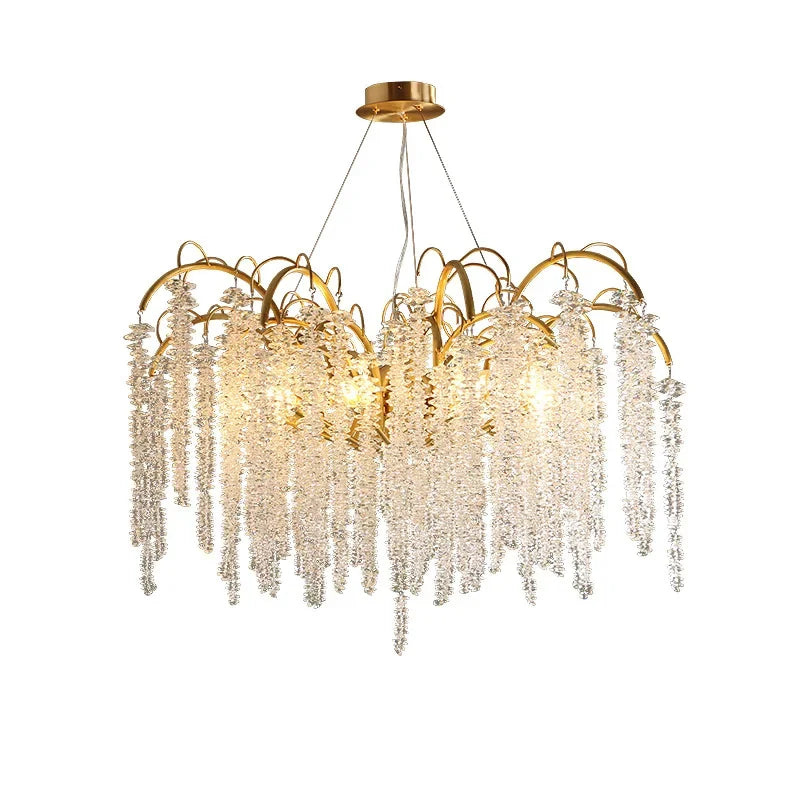 2024 Luxury Gold Glass LED Lights Ceiling Chandeliers Crystal Hanging Pendant Lamps Home Decor for Dining Room Lustres