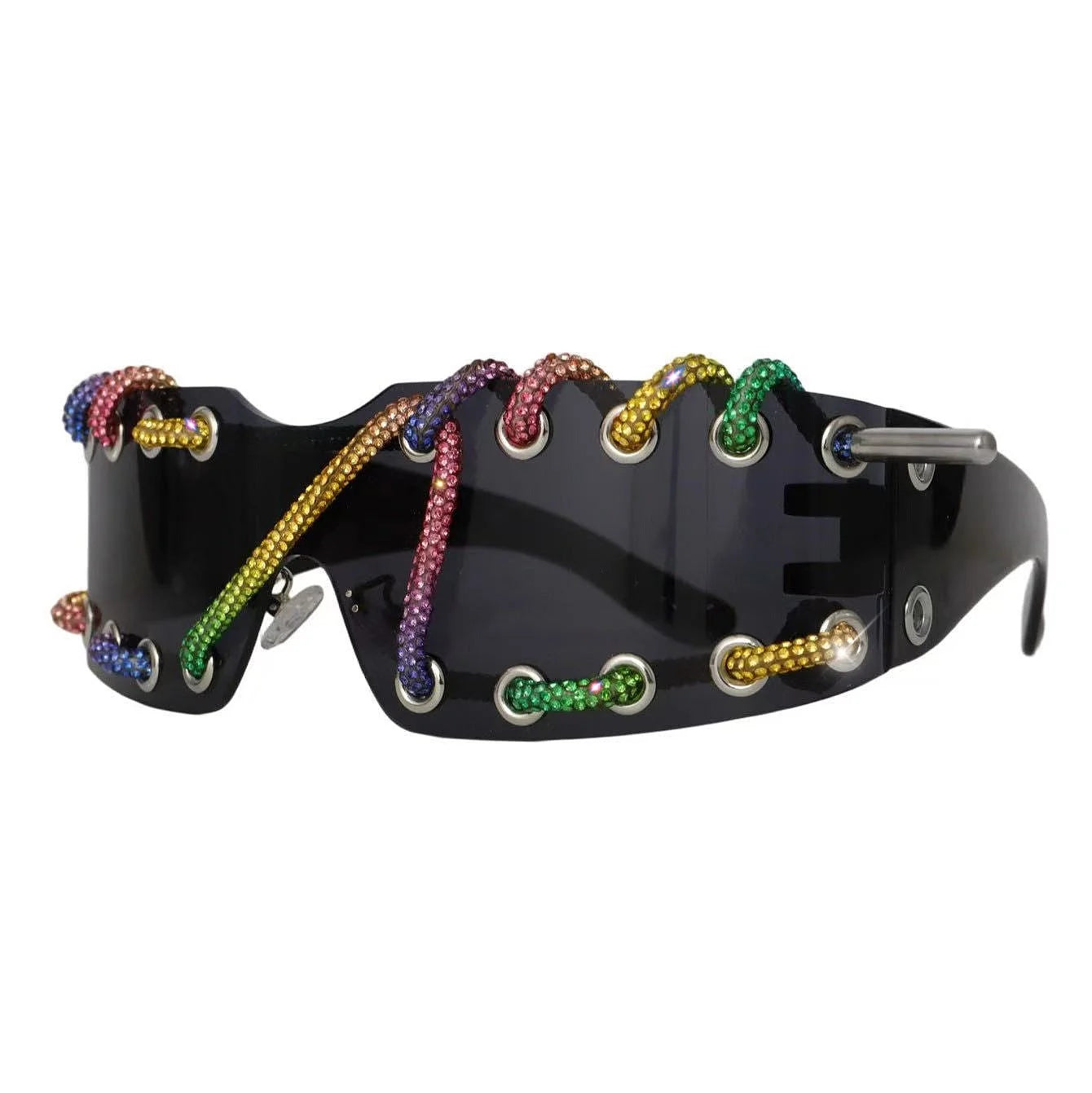 Frameless Crystal Chain Y2K Punk Sunglasses — Black | KIMLUD