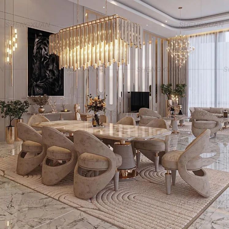 Marble Stainless Steel Dining Table — Custom | KIMLUD
