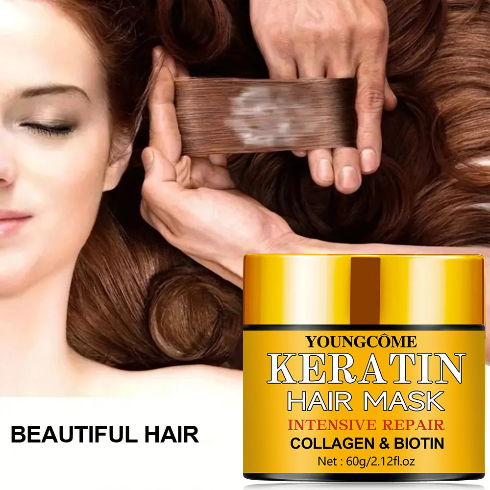 Keratin Hair Mask Biotin Collagen Nourishing Treatment — Gold | KIMLUD