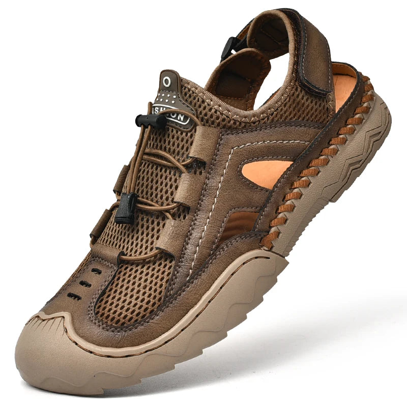 Mesh Sandals Ankle-Wrap Outdoor Casual — Sandstone Brown | KIMLUD