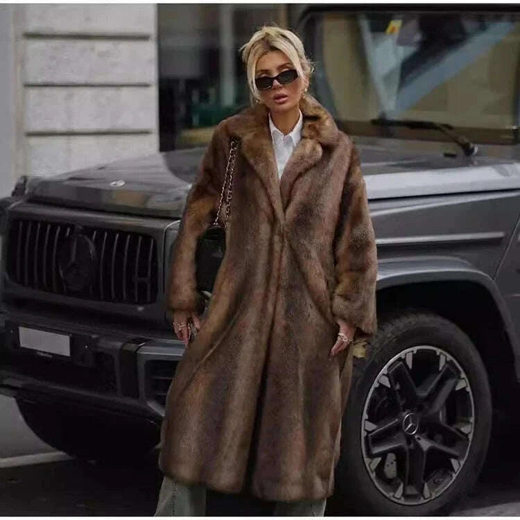 KIMLUD, New women's autumn-winter fur coat imitation mink coat women's long whole mink mink fur suit collar casual, KIMLUD Womens Clothes