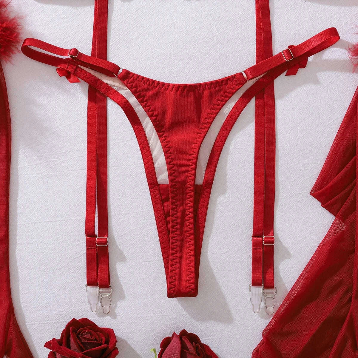 KIMLUD, Ellolace Wilowy Lingerie Sexy Women Bra Set 3PC with Gloves&Stockings&Choker Elegant Christmas Splicing Cougar Boudoir Underwear, KIMLUD Womens Clothes