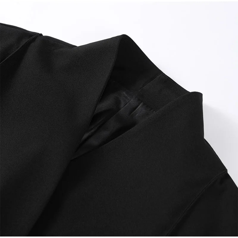 Elegant Blazer Pants Set Women Solid V-neck Long Sleeve Button Coat Wide Leg Trousers 2025 Autumn Fashion Office Lady Outfits