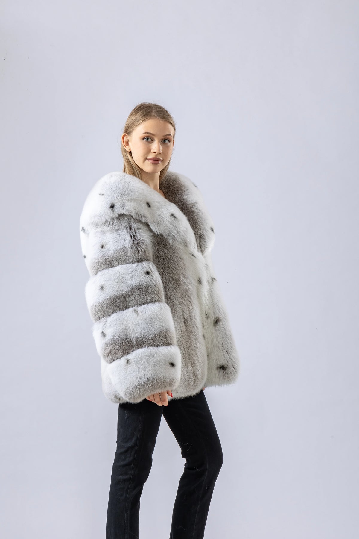 Fox Fur Coat - Big Turn-Down Collar - Fox Fur - Lynx | KIMLUD