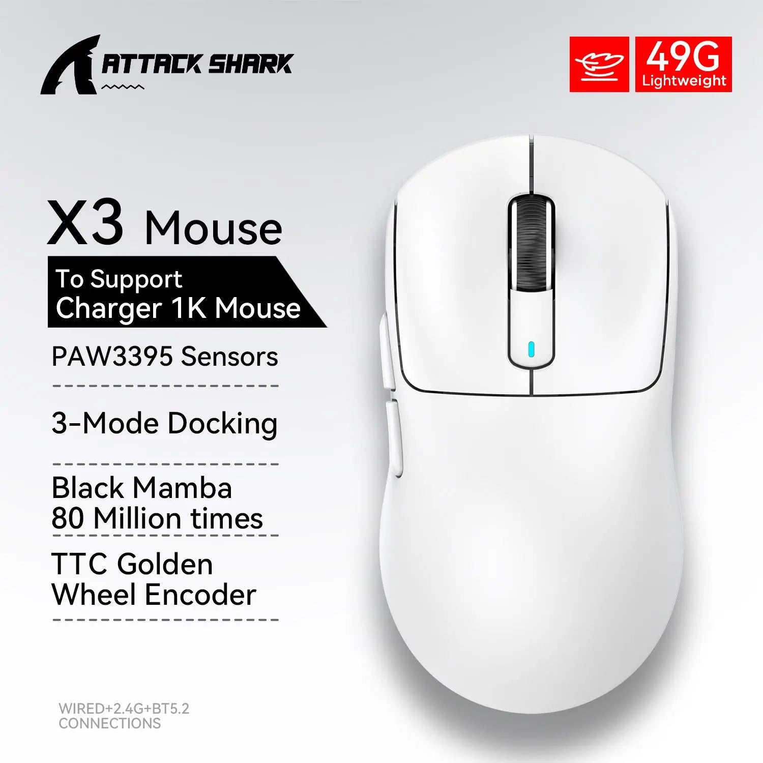 Attack Shark X3Pro X3 Wireless Mouse Lightweight PAW3395 26000dpi Tri-Mode Connection Macro Gaming Mouse for Win/Xbox/PS/Mac