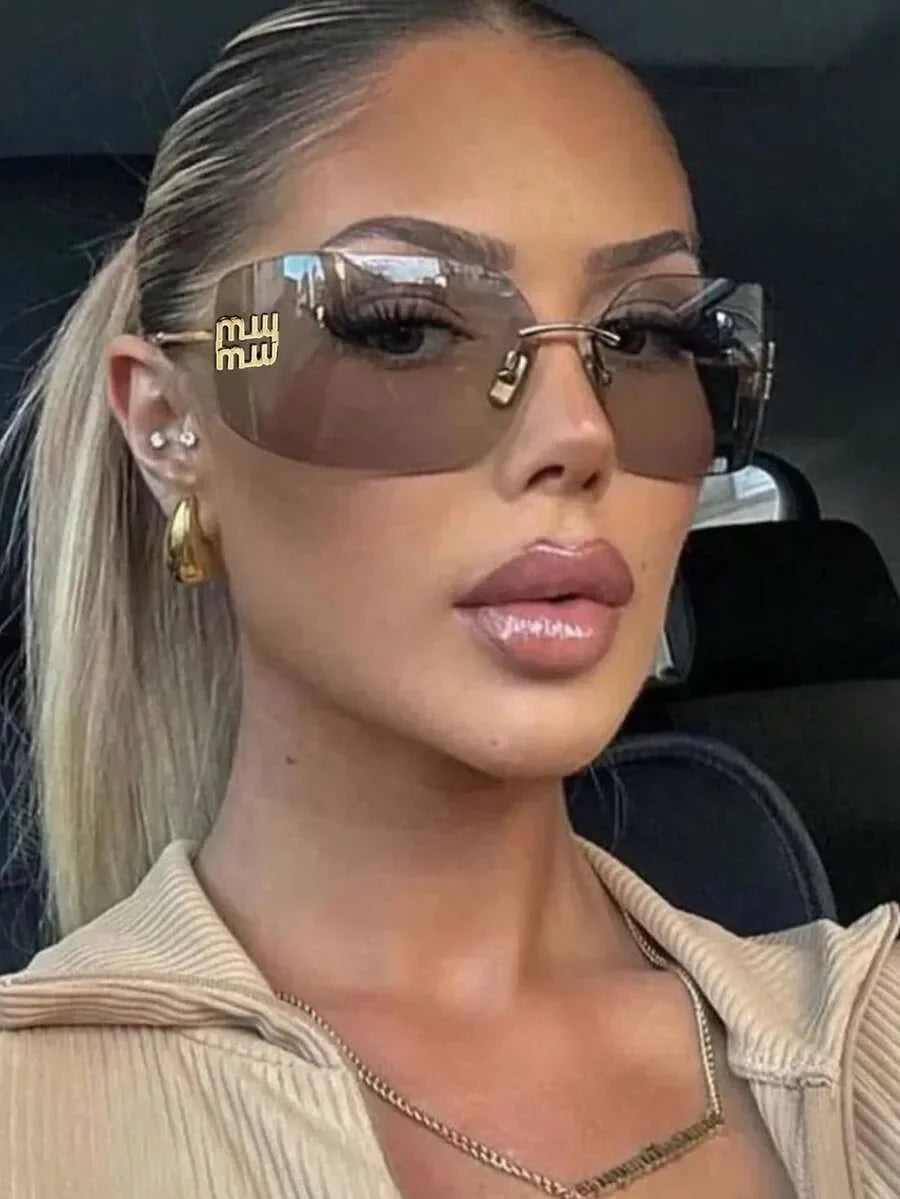 Retro Square Fashion Glasses Unisex Frameless 1 Pair Large Lens Multifunctional Beach Vacation Travel Accessory Stylish Eyewear