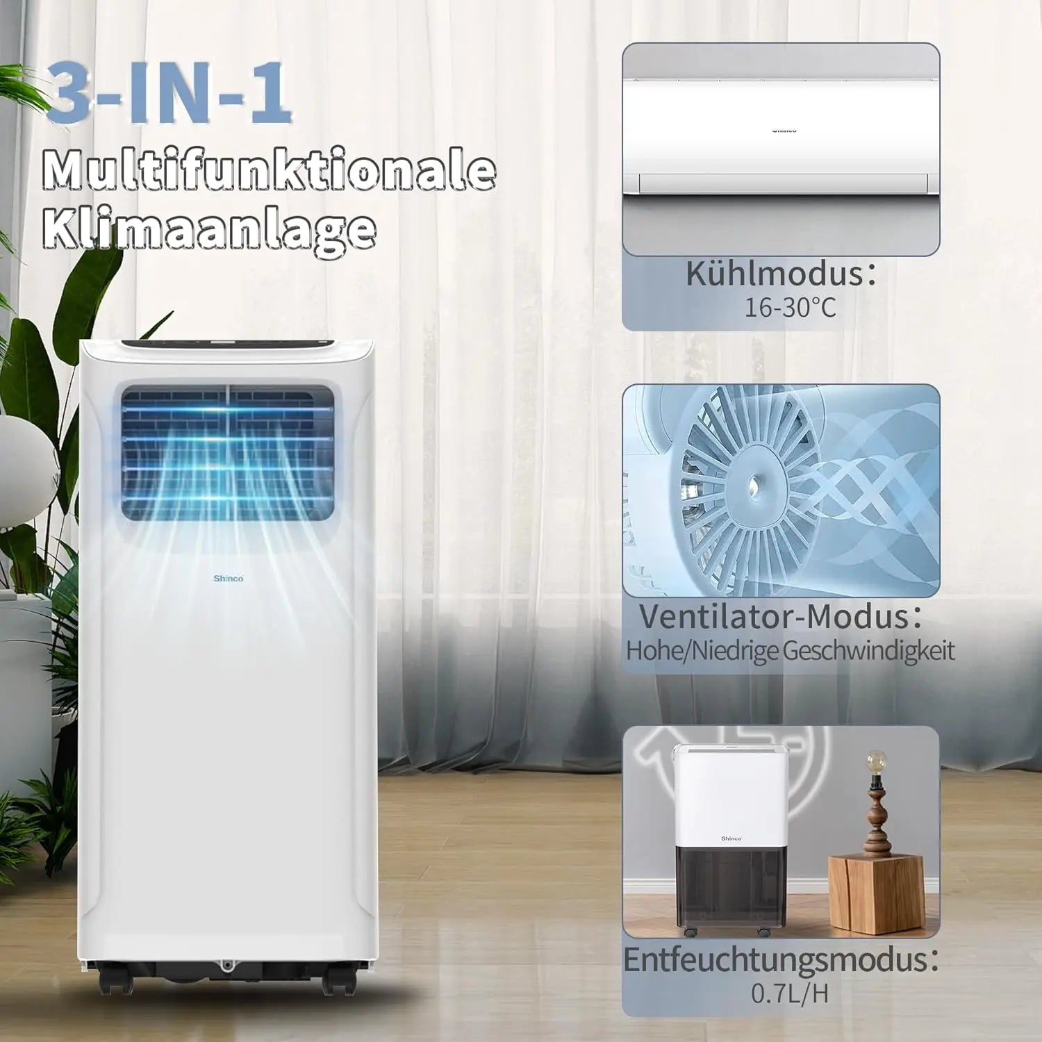 Mobile Air Conditioner 3-In-1 Cooling Ventilation Dehumidifying — White | KIMLUD