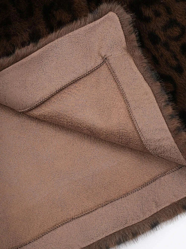 KIMLUD, ZMEENNA Brown Leoppard Print Big Size Long Faux Fur Jacket New Lapel Long Sleeve Women Coat Fashion Autumn Winter 2024 ZM593, KIMLUD Womens Clothes