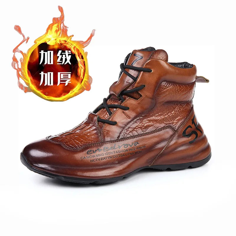 Ankle Boots – Winter Fleece – Crocodile Leather | KIMLUD