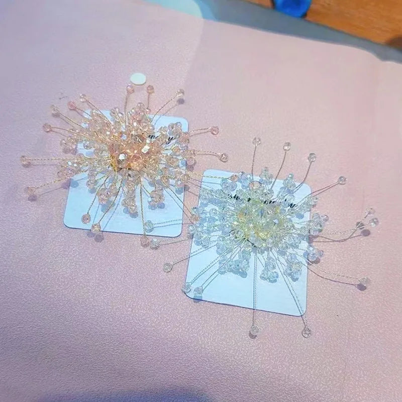 Snowflake Stud Earrings Crystal Beaded — Crystal | KIMLUD