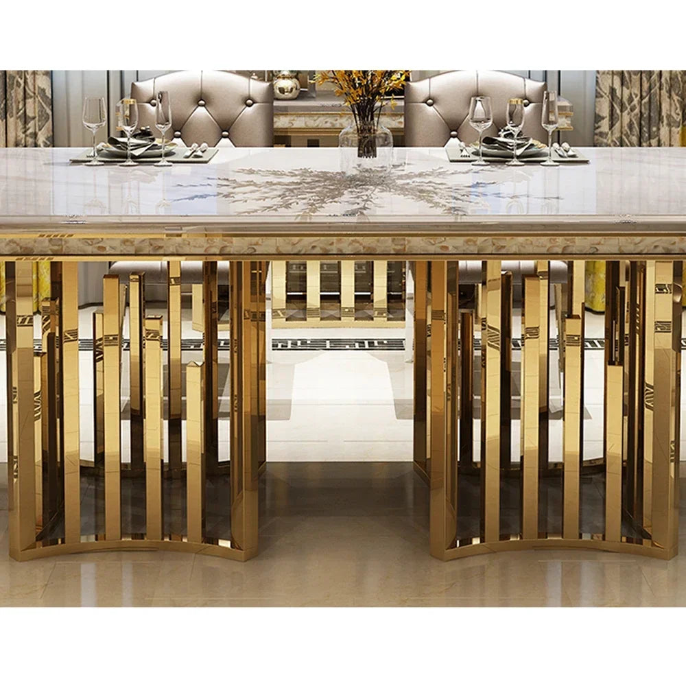 Marble Dining Table Set With Gold Frame — Gold | KIMLUD