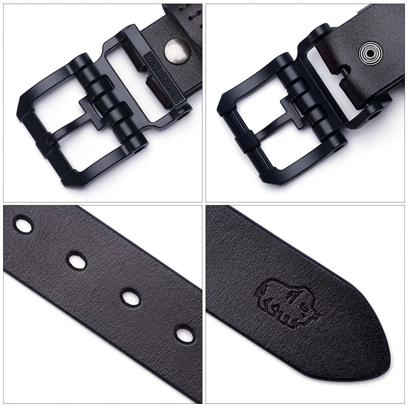 Cowhide Belt Vintage Pin Buckle — Deep Midnight Black | KIMLUD