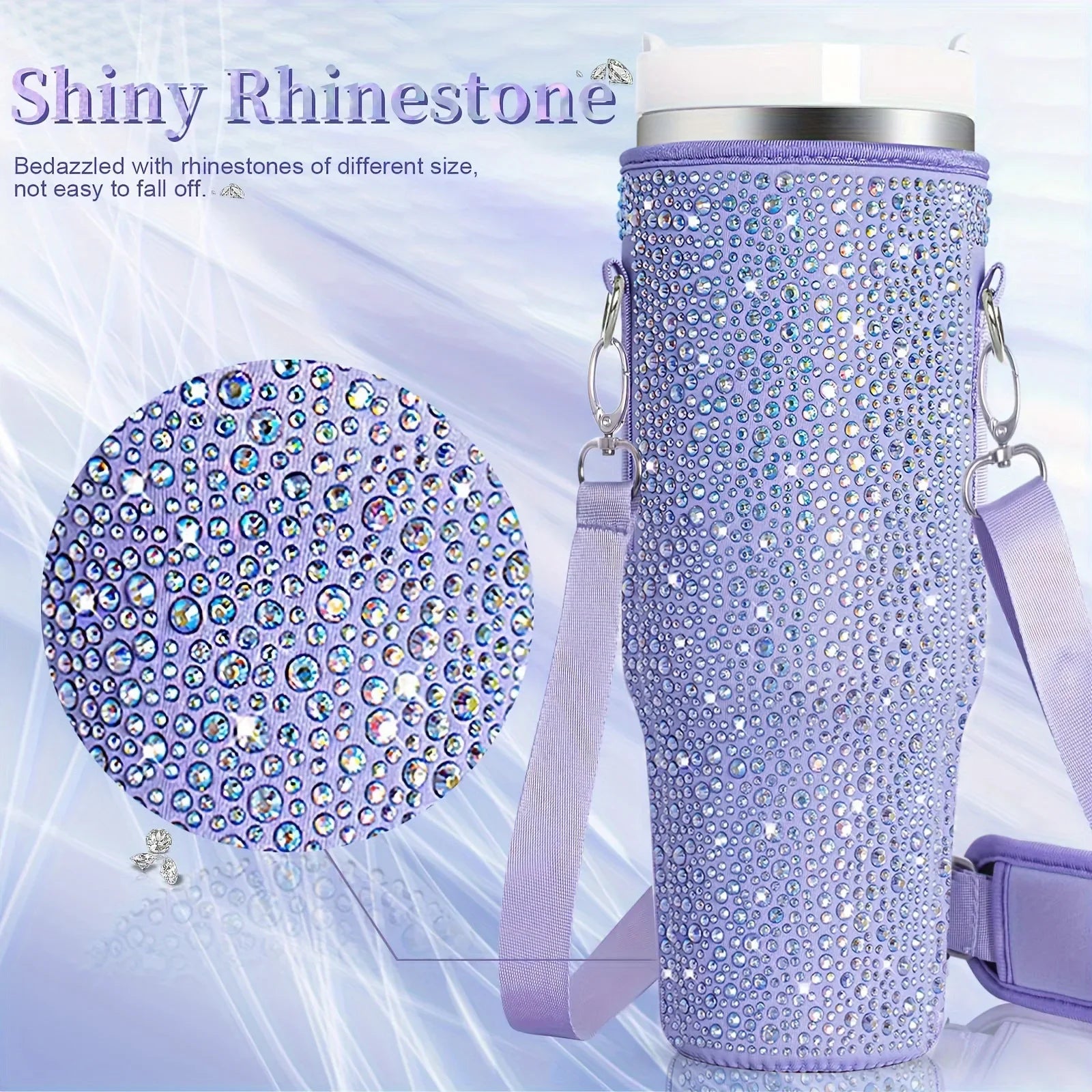 40oz Durable bling shiny rhinestone Water Bottle Bag protecting case For Stanley Cup Sleeve with Strap Outdoor Pouch