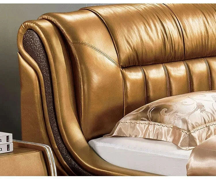 KIMLUD, A Neueste design Schlafzimmer set möbel Gold farbe könig größe doppel bett Moderne europäische modische weiche betten Leder bett, KIMLUD Womens Clothes