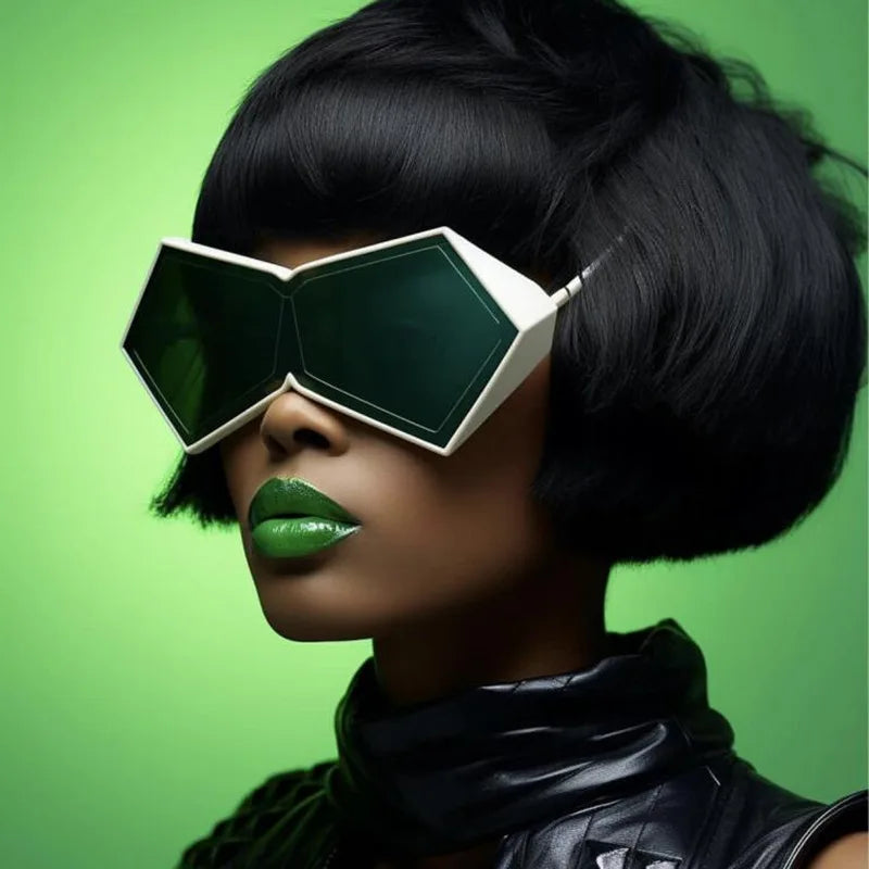 Plastic Solid Oversized Pentagon Sunglasses — Green | KIMLUD