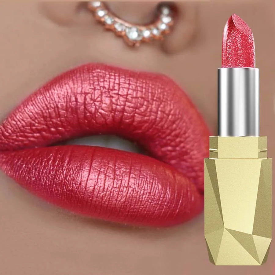 Red Metallic Lipstick Longlasting Glitter Lip Glaze Waterproof Lips Makeup Moisturize Luminous liptint Shimmer Shiny Lipgloss