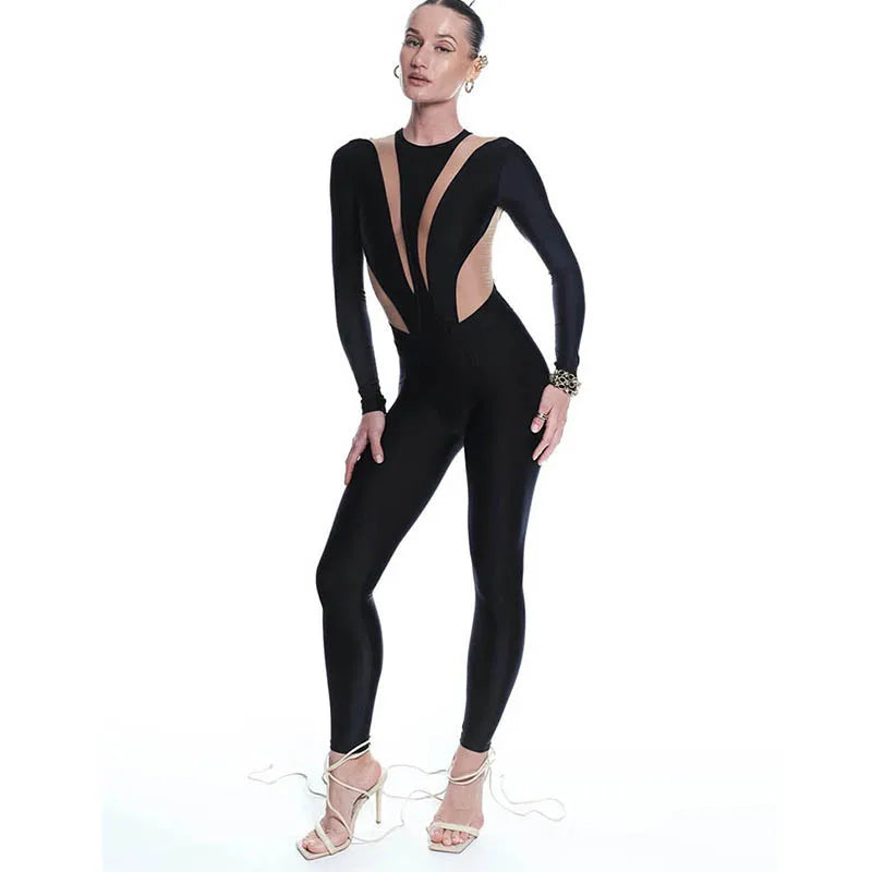 Black Long-Sleeve Cutout Jumpsuit | KIMLUD