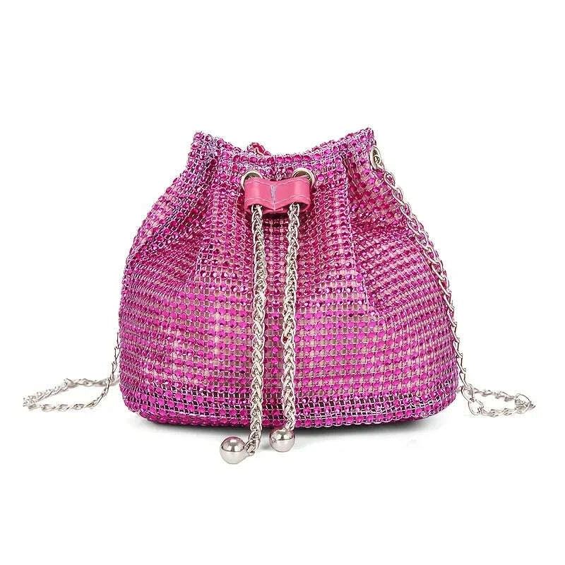 KIMLUD, Sparkling Rhinestone Embellished Drawstring Crossbody Bag, Multi-Functional Bucket Purse, Formal Handbag for Women Daily Commute, KIMLUD Womens Clothes