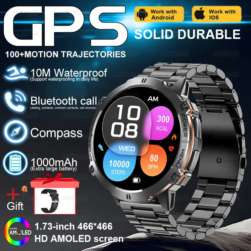 2025 NEW For XIAOMI Outdoor Military GPS Smartwatch Men 1.73"HD Screen Compass 1000MAH Heart Rate BT Call 10M Waterproof Watches