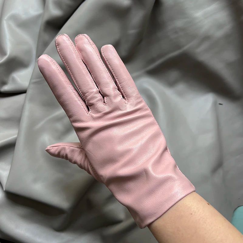 Leather Gloves Genuine Lambskin Short Black | KIMLUD