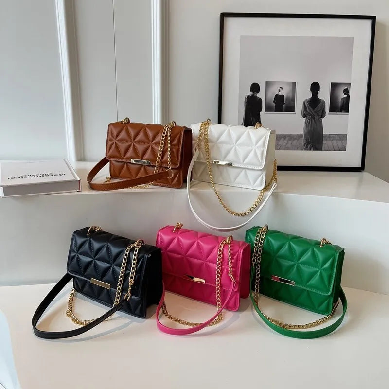Trendy Quilted Chain Crossbody Shoulder Bag, Stylish Multi Color Small Square Purse, Chic & Perfect for Women's Everyday Use