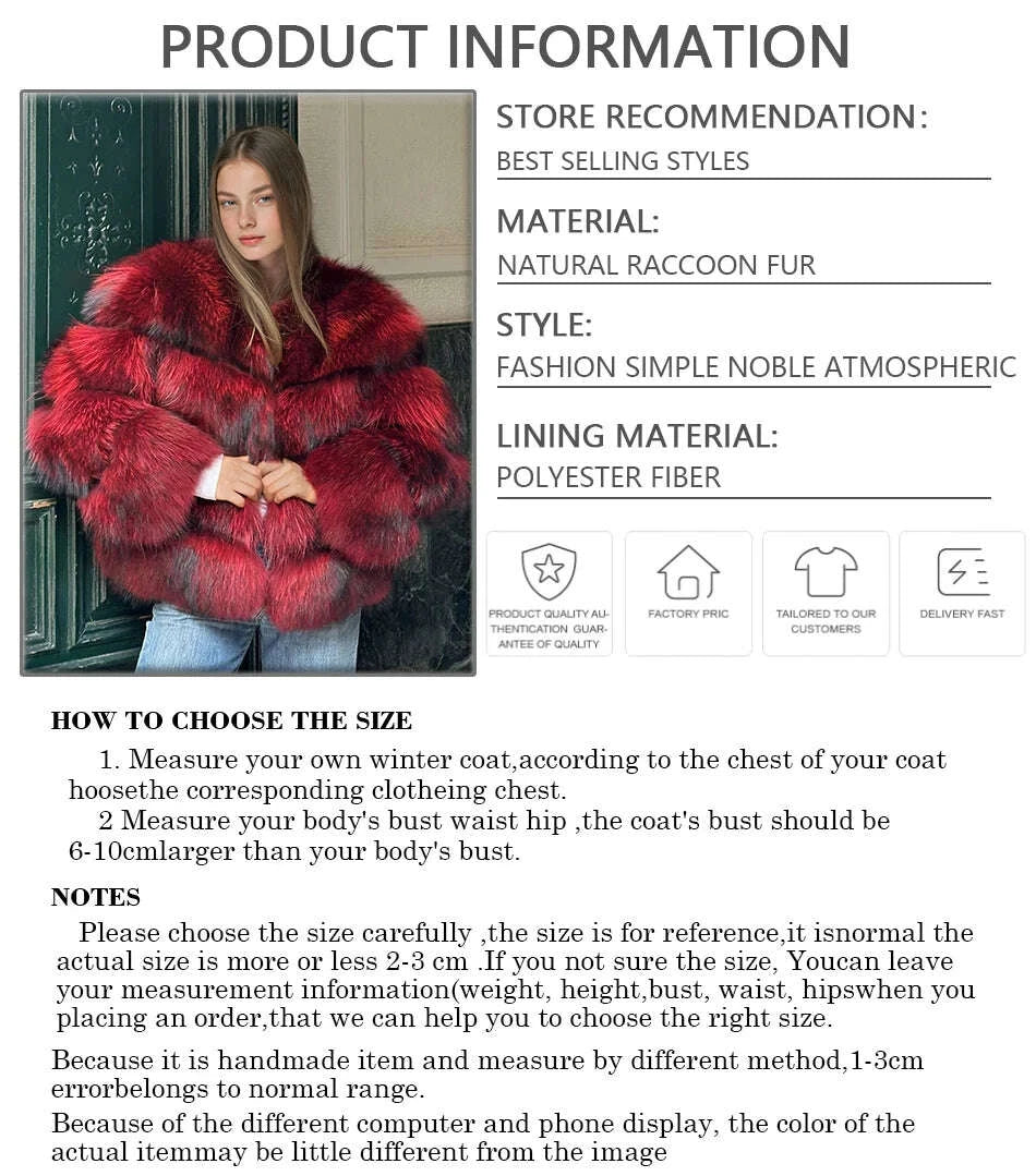 KIMLUD, Natural Racoon Fur Coats Round Collar Genuine Fur Coat Cropped Raccoon Fur Coat Winter Women Best Selling Real Fur Coat, KIMLUD Womens Clothes