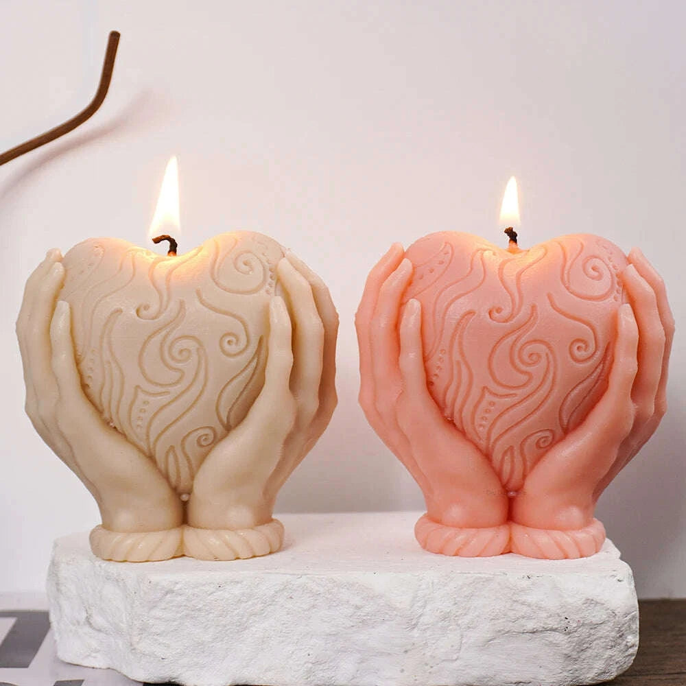 KIMLUD, Valentine's Day Ornament Silicone Candle Mold DIY Hand Hold Heart Soap Molds Plaster Chocolate Baking Making Home Festival Decor, KIMLUD Womens Clothes